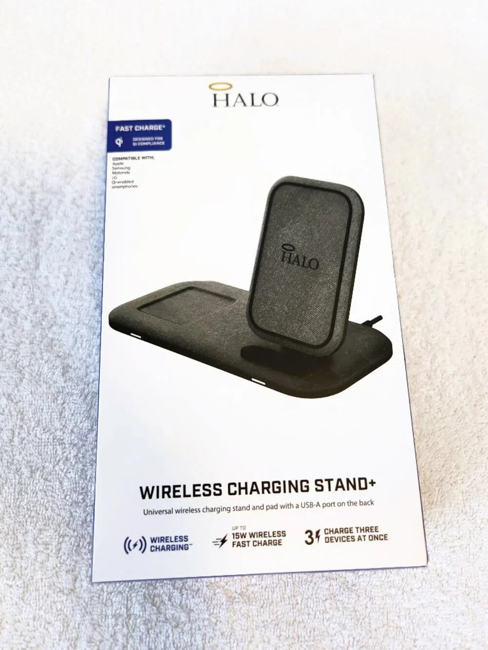 HALO Wireless Charging Stand+ 15W Fast Charge 3 Devices Qi NEW Sealed
